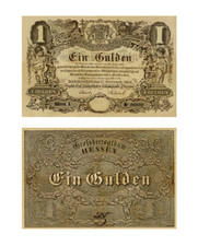 Jeden gulden, banknot emerytalny podstawowy, 1 gulden, 1854, reprodukcja