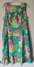 Talbots Green Floral Sleeveless Zip Up Knee Length Tea Dress Size 6