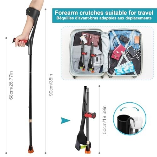Adjustable Folding Forearm Crutches, Lightweight, Non-Slip, Heavy Duty, Red - Picture 6 of 8
