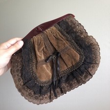 Vtg Brown Lace Handbag Victorian Vibes Turn Lock Clasp Purse Romantic Coquette