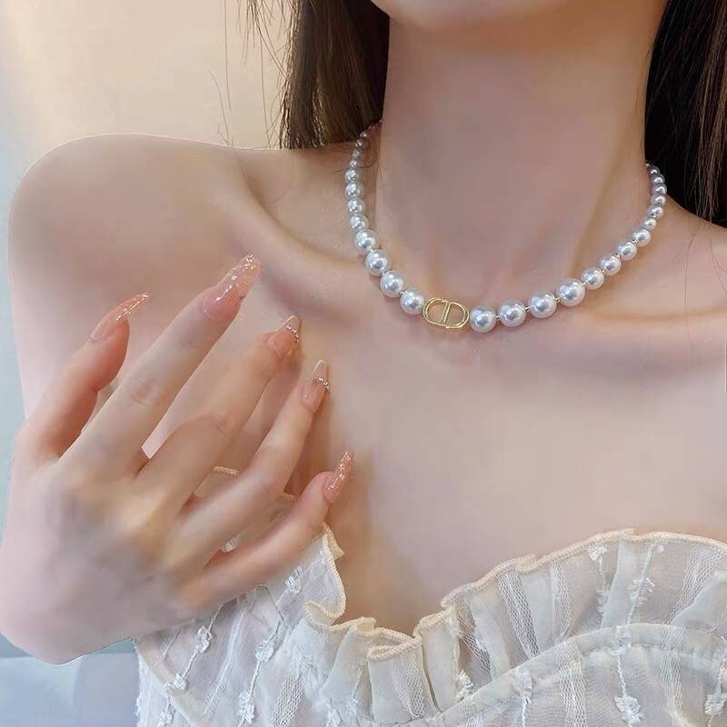 Necklace Earrings Bracelet Faux Pearl Silver Gold Chain