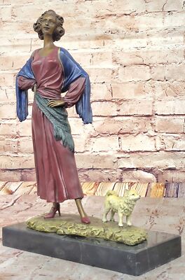 J.Erte Art Deco Skulptur Frau Dame Mit Welpen Bronze Statue Figurine Verkauf
