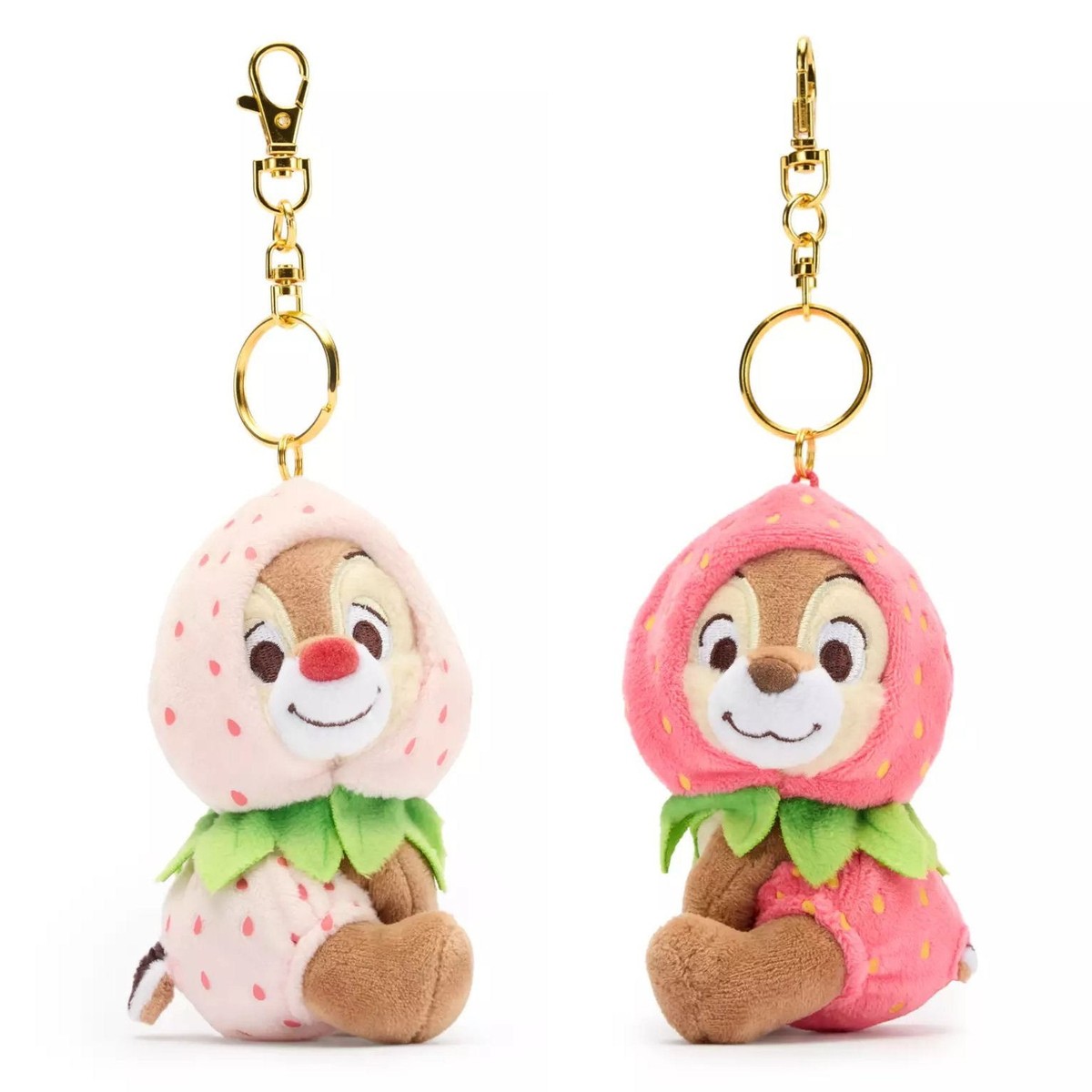 Disney Japan Chip N Dale Strawberry Plush Keychain Bag Charm Set