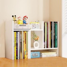 White Wood Display Book Shelf For Top Desk Organizer Office Dorm Room Essentials