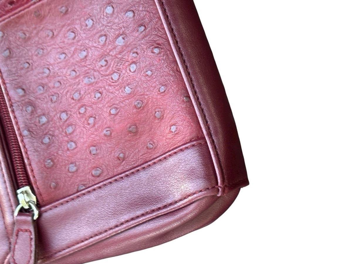 Red Leather Clutch Ostrich Pattern Unbranded 10”x6” View 6