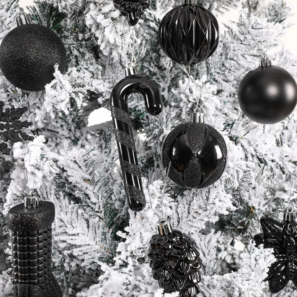 Juego de adornos para árbol de Navidad 76ct negro irrompible bolas de Navidad decoración Foto 3 de 4