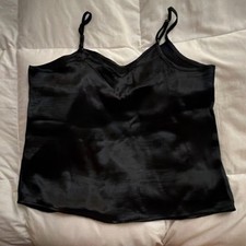 Women s Black Polyester Camisole Top Adjustable Straps Solid Regular Size L