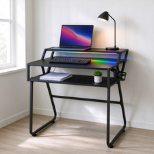 80cm Gaming Desk with RGB LED Lights Monitor Stand Workstation Corner Table NEW