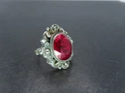 Antique Sterling Silver & Ruby Ring, Unsigned, Size ~6.5, 8.1g