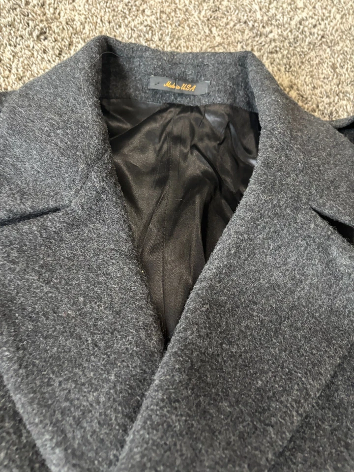 Gabardina London Fog para hombre 42L mezcla de lana abrigo largo clásico negro vintage Foto 3 de 4