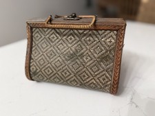 Vintage Woven Wood Box Purse Handbag Boho Basket Bag Top Handle Retro