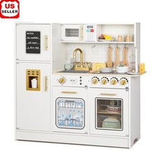 Wooden Kids Kitchen Playset Role Play Toy W/ Lights Sounds  Accessories New