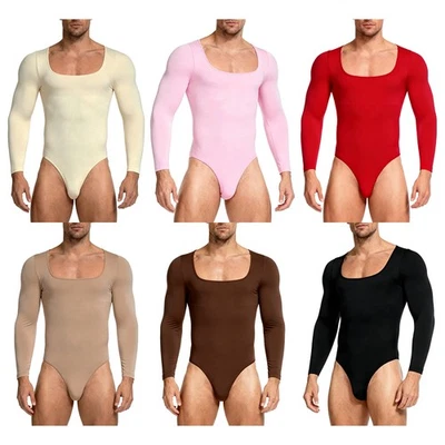 Herren Einteiler Bodysuit Langarm Overall Gerippt Unterhemd Muskelshirt Unter - Bild 1 von 3