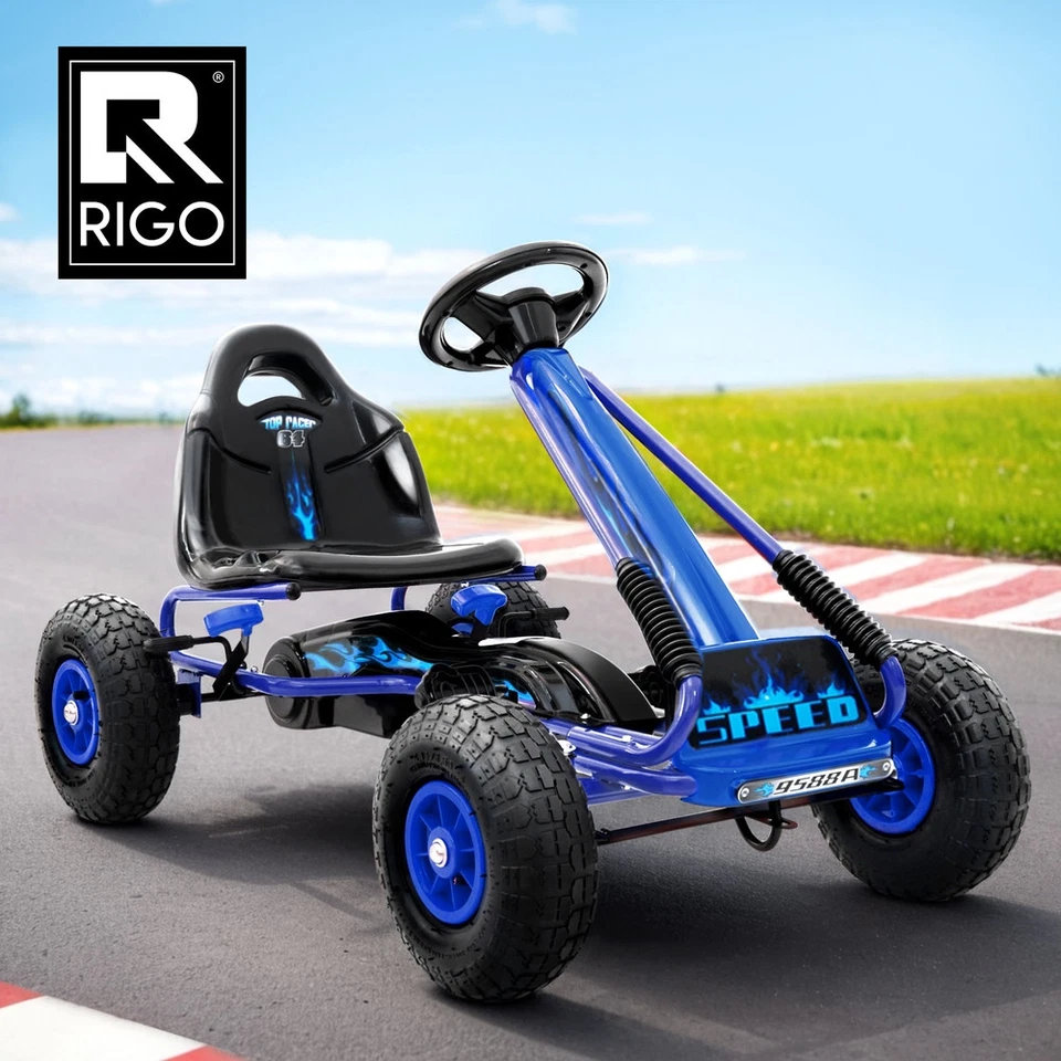 Rigo Kids Pedal Go Kart Ride On Toys Racing Car Rubber Tyre Blue