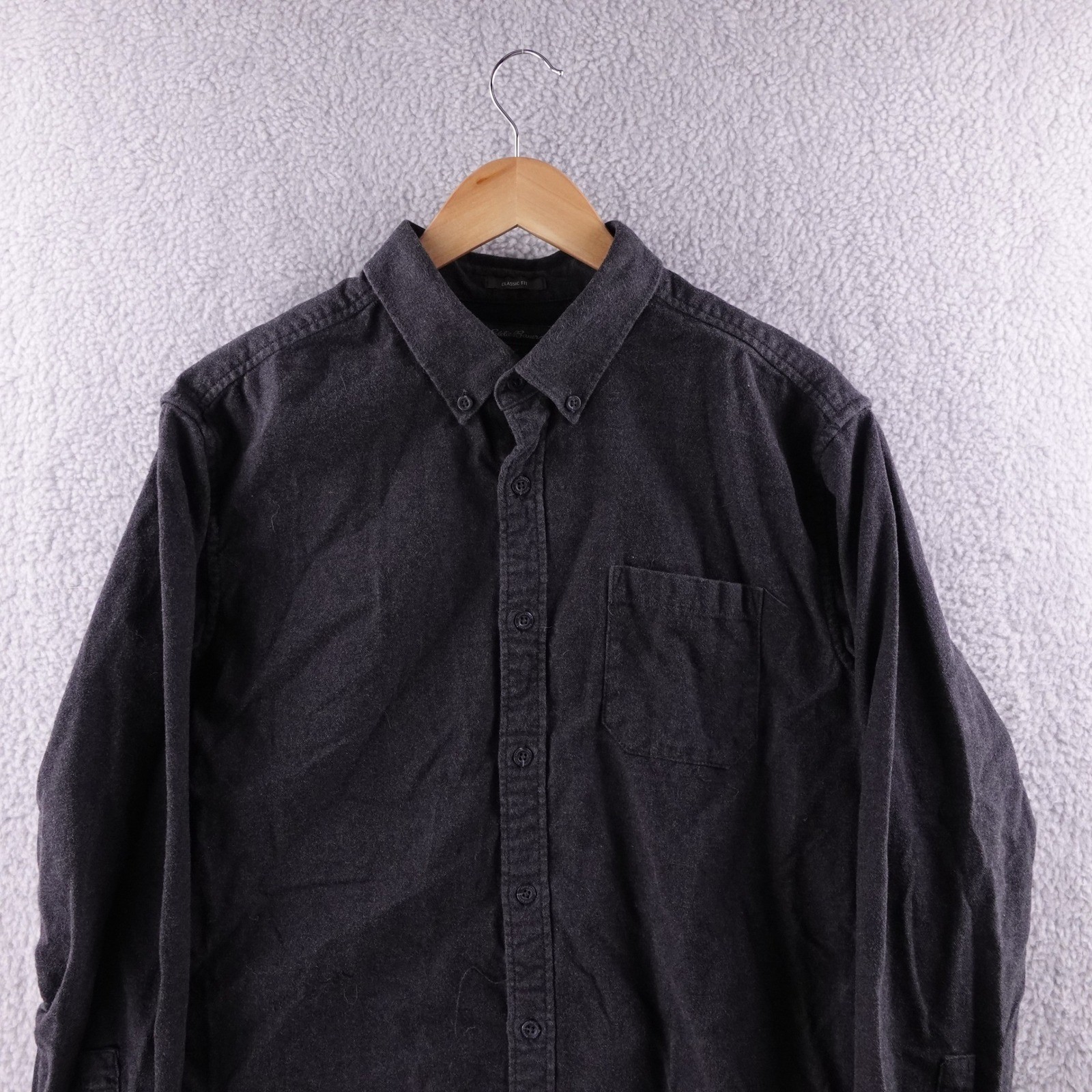 Eddie Bauer Classic Fit Flannel Shirt Mens Large Dark Gray Long Sleeve Button Up
