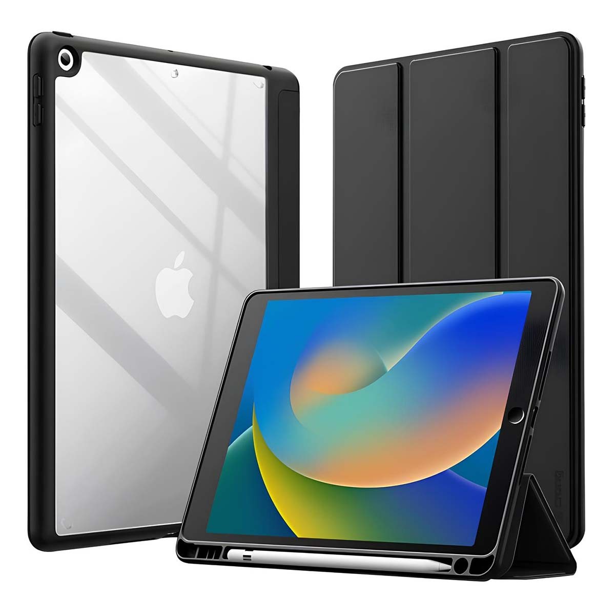 Étui iPad 10.2 Crong PrimeFolio noir avec support pliable et porte-stylet