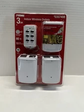 Prime 3 pack Indoor Wireless Outlets  with 1 Remote Control #0357408 Brand New