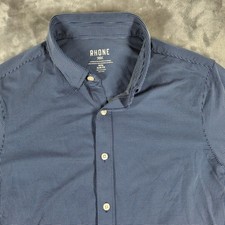 RHONE Commuter Dress Shirt Mens Medium Blue Slim Italian Fabric Birdseye Stretch