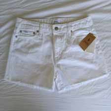NWT Polo Ralph Lauren Girls' Frayed Cotton Denim Shorts, white, size 16