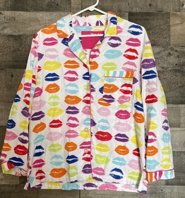 Pink Victoria's Secret Pajama Lounge Set Size Med Kisses Lips Pants Shirt Pocket