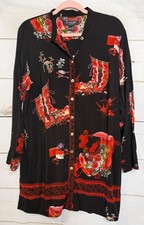 Citron Blouse L Asian Inspired Black Red Bohemian Rare Boutique Find Chic