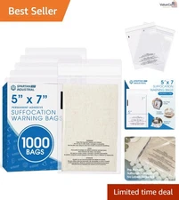 Durable 5” X 7” Self-Sealing Poly Bags - 1000 Bulk Pack with Safety Warning