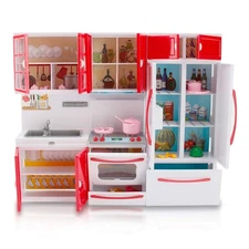 Gourmet Red Doll Modern Kitchen Mini Toy Playset with Lights and Sounds, Perf...