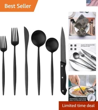 24-Piece  Black Stainless Steel Cutlery Set - Heavy Duty & Rust Resistant