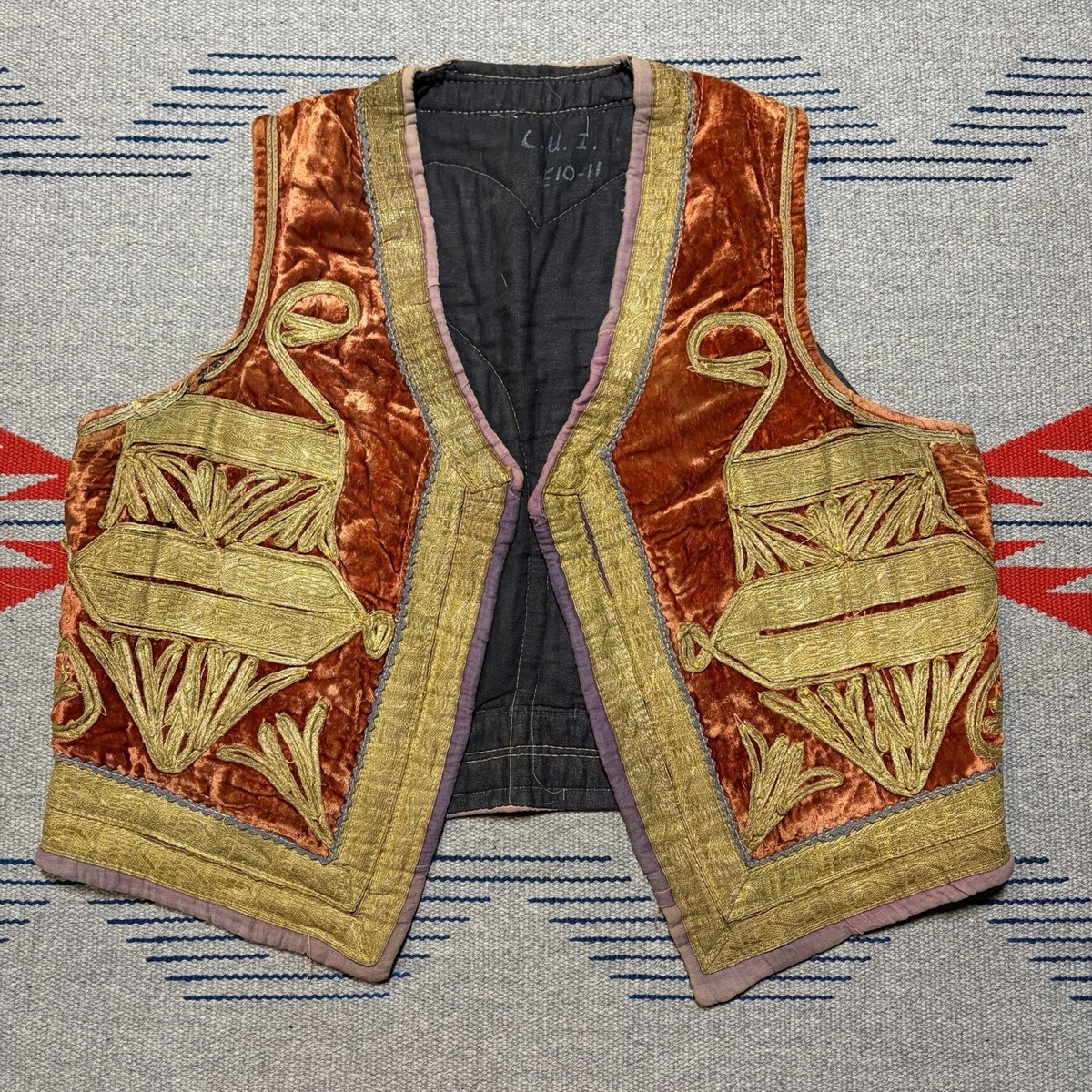 1890-1920s Japanese vintage vest アンティーク Vtg Vintage Antique 1920s 20s Antique Afghan Mirrored Velvet