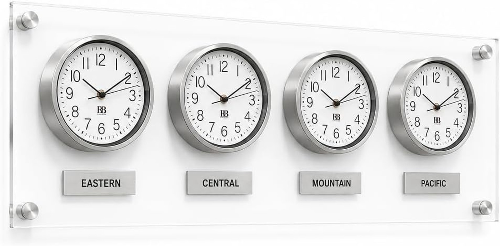 BBHORAIRE Silver Time Zone Wall Clock, Silent Quartz Analog World Clock for Home