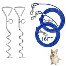 Relux Dog Tie Out Cable and Stake,16 Inch Heavy Duty Dog Anchor Spiral Stake ...