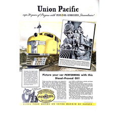 Pennzoil Oil 1939 Print Ad Used by Union Pacific Railroad 11"X14"