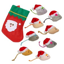 8 Pack Christmas Catnip Mice Cat Toys Plush Mice Santa Hats For Indoor Cats