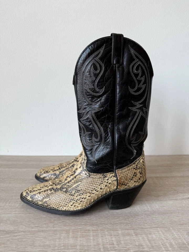 Botas de Vaquero Pitón Corte Trasero DE COLECCIÓN HECHAS EN EE. UU. 9.5 D Piel de Serpiente 5130 Serpiente Occidental Foto 4 de 4