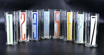 VTG Libbey Tom Collins Iced Tea Glasses Tumblers Complete Set of 8 Bold Numbers