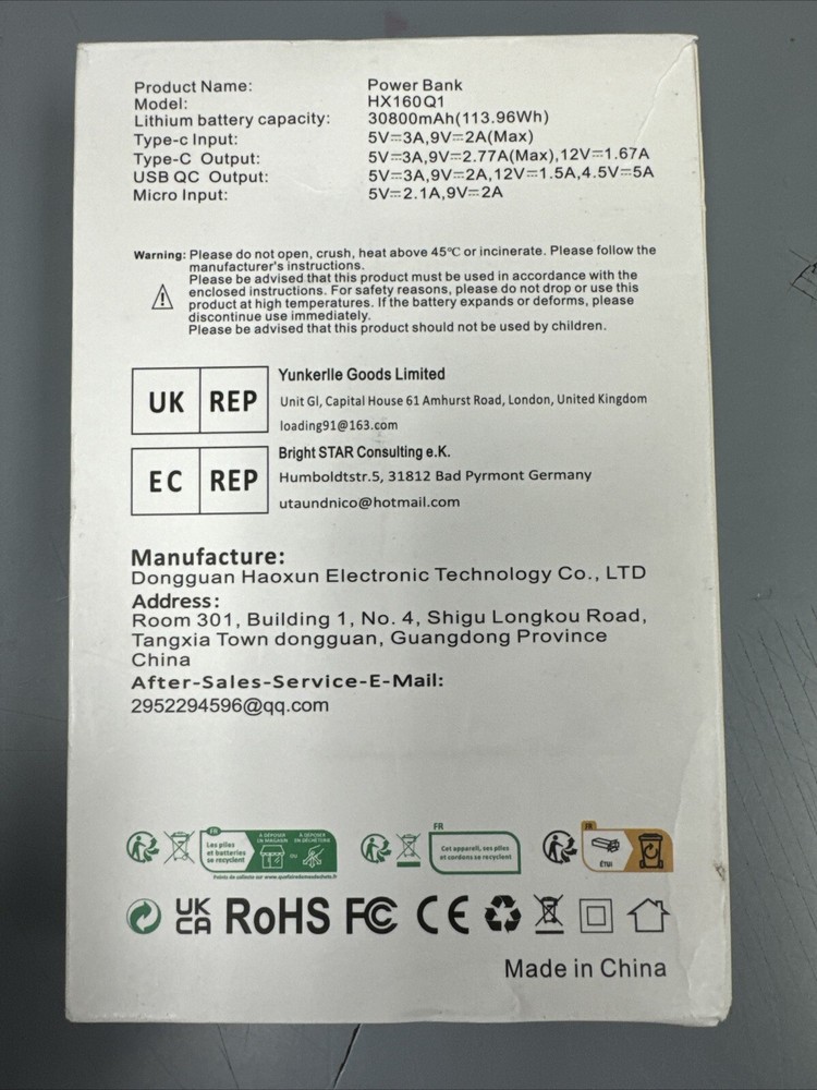 Portable Power Bank HX 160 Q1 with 30800mAh High Capacity Fast Charging