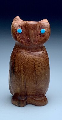 Native Zuni Cedar Wood Owl Fetish Signed By Brandon Phillips