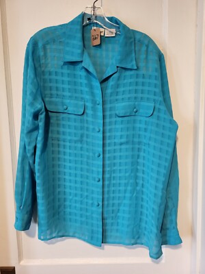 NWOT Liz Baker Blouse Size 14 Blue/Green Button Up Women Blouse #267