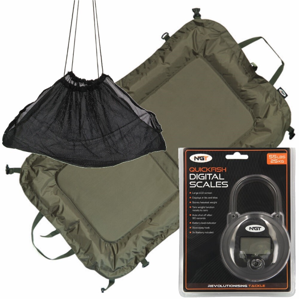 Carp Fishing Unhooking Mat Weigh Sling 55lb Digital Scales NGT