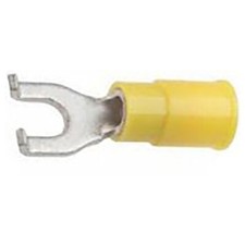 Vinyl Insulated Yellow Flange Spade Terminal 12-10 Gauge 8 Stud USA - 100 Pack