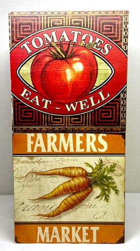 Pair of Hand Crafted Wooden Storage Boxes- Farmers Market Carrots & Tomatoes - Picture 12 of 12