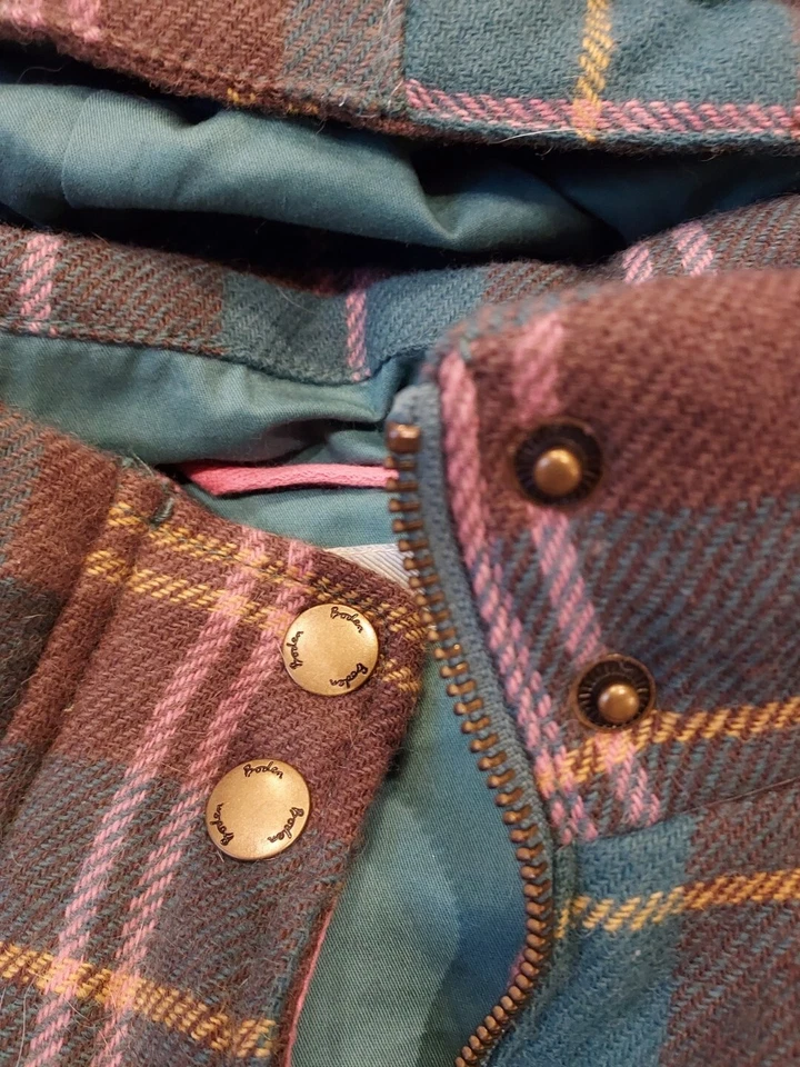 Chaleco acolchado Boden para mujer de lana Pembroke con capucha talla 8 rosa azul a cuadros EE. UU. Foto 4 de 4