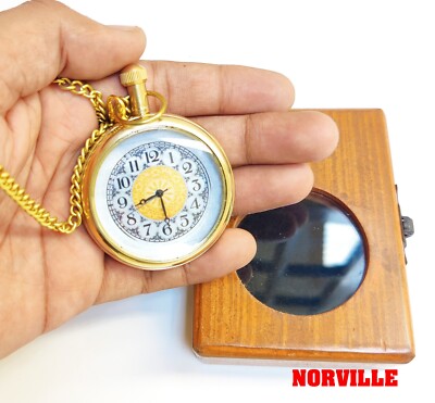 Vintage Brass Pocket Watch with Wooden Box Antique Pocket Watch Men Women  Gift