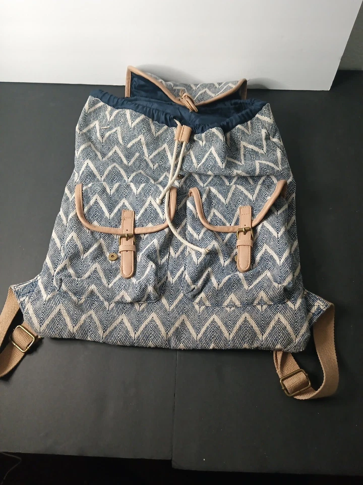 Mossimo Supply Co Large Navy and Ivory Backpack Striped Faux Leather Trim - Image 2 of 4