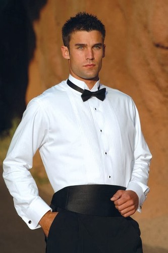 NEW FREE GOLD STUDS LINKS 100% COTTON WHITE FRENCH CUFF WING COLLAR TUXEDO SHIRT - Picture 1 of 4