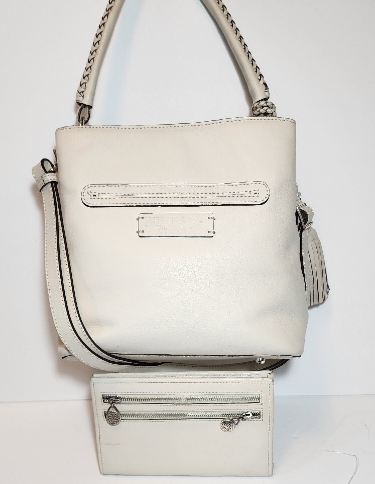 BRIGHTON FERRARA COLL CALDERA TASSELED BUCKET HANDBAG WALLET SET WHITE READ $745 image 7