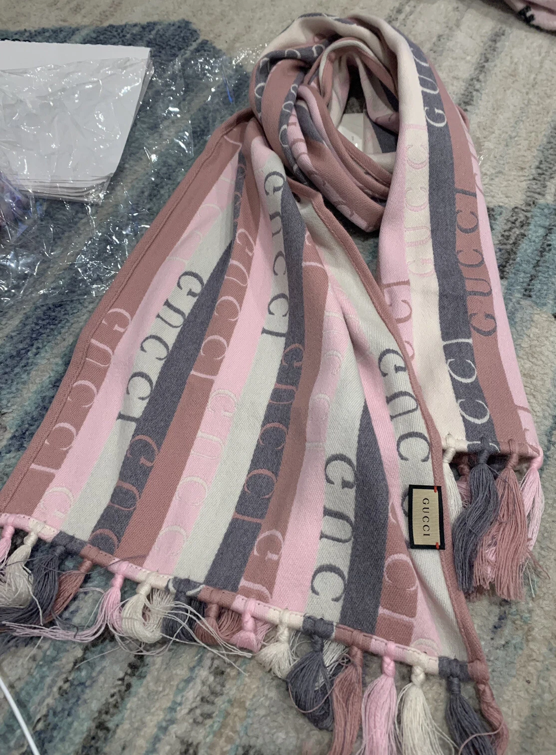 New Luxury Original GUCCI 634166 Écharpe Femme 37 x 180 cm Modèle GG Rose