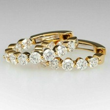Gorgeous 2.00 Ct Round Cut Diamond Huggie Hoop Earrings 14K Yellow Gold Finish