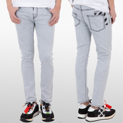 Off White c/o Virgil Abloh Jeans Denim Skinny Fit 31 Bleached Light Grey Washed 