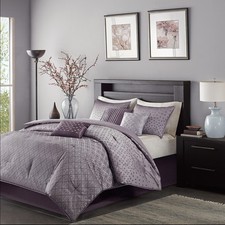 BEAUTIFUL CONTEMPORARY MODERN ELEGANT PURPLE PLUM GREY COMFORTER SET  - PILLOWS